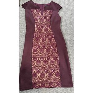 Connected Apparel Woman’s 10 Plum Burgundy Dress Sheath Midi Pencil Lace Dress